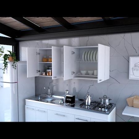 Tuhome Portofino 150 Wall Cabinet, Double Door, Two External Shelves, Two Interior Shelves, White GLB5606